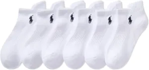 POLO RALPH LAUREN Boys Athletic Performance Cotton Low Cut Socks 6 Pair Pack Cushioned Arch Support