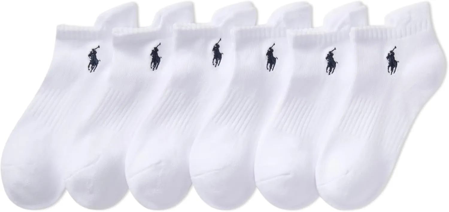 POLO RALPH LAUREN Boys Athletic Performance Cotton Low Cut Socks 6 Pair Pack Cushioned Arch Support
