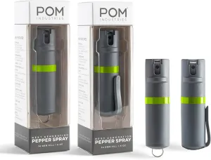 POM Pepper Spray Combo Pack, Keychain & Clip Model, Max Police Strength OC Formula, Quick Key Release, Flip Top Safety, 10 ft Range, 25 Bursts, 0.5 fl oz, Compact Tactical Design for Everyday Carry
