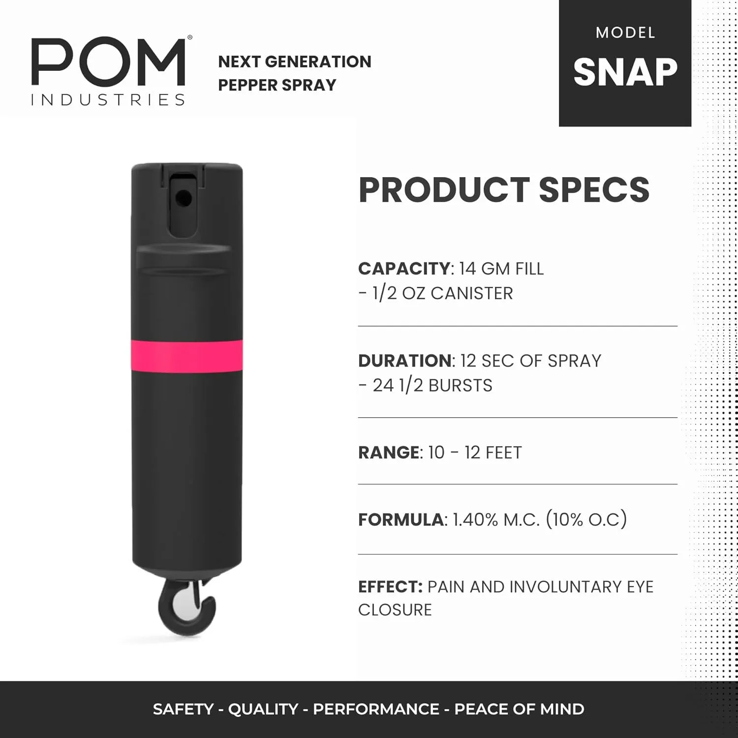 POM Pepper Spray Flip Top Snap Hook - Maximum Strength OC Spray Self Defense - Tactical Compact & Safe Design - Quick Key Release - 25 Bursts & 10 ft Range - (Group)