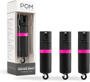 POM Pepper Spray Flip Top Snap Hook - Maximum Strength OC Spray Self Defense - Tactical Compact & Safe Design - Quick Key Release - 25 Bursts & 10 ft Range - (Group)