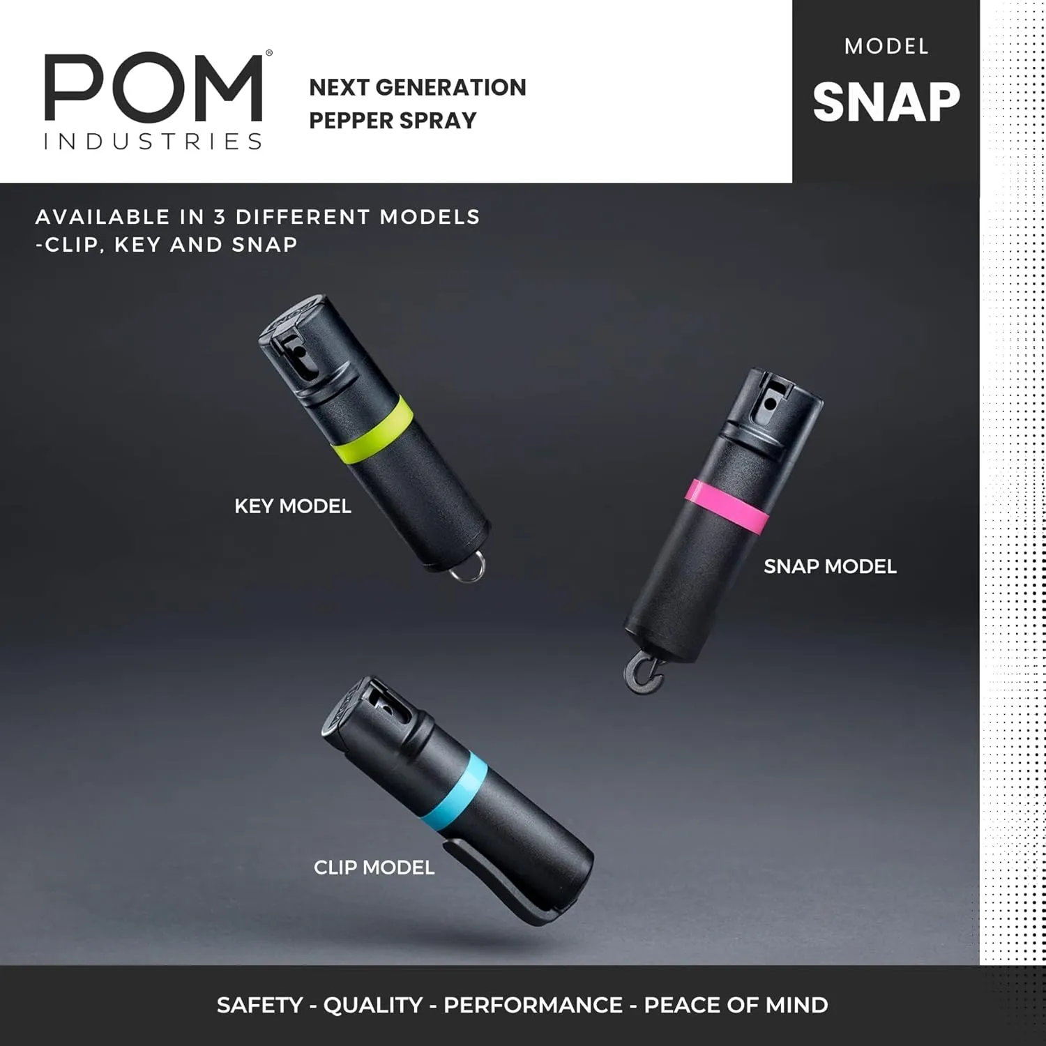 POM Pepper Spray Flip Top Snap Hook - Maximum Strength OC Spray Self Defense - Tactical Compact & Safe Design - Quick Key Release - 25 Bursts & 10 ft Range - (Group)