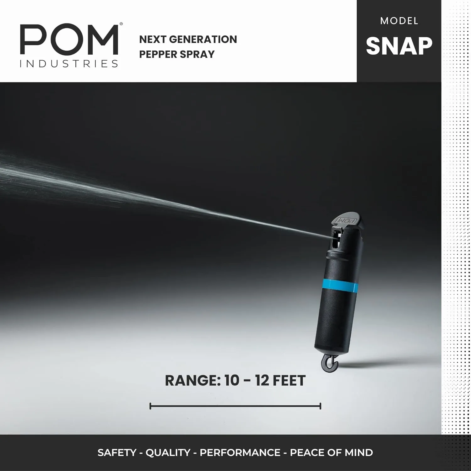 POM Pepper Spray Flip Top Snap Hook - Maximum Strength OC Spray Self Defense - Tactical Compact & Safe Design - Quick Key Release - 25 Bursts & 10 ft Range - (Group)