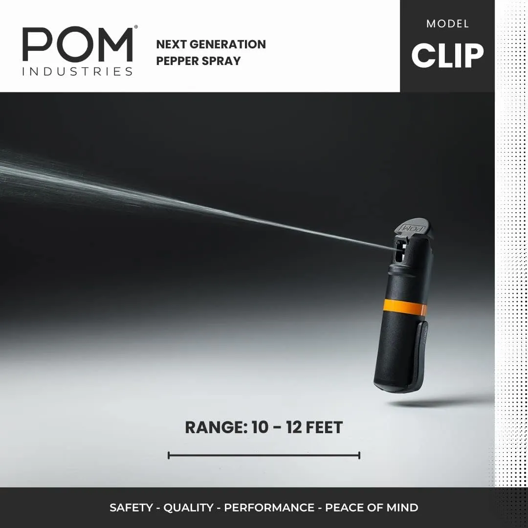 POM Pepper Spray Pocket Clip, Quick Flip Top Safety, Maximum Strength OC Formula with UV Marking Dye, Safe Compact and Tactical Design for Everyday Carry, 25 Bursts, 10 ft Range, 0.5 fl oz