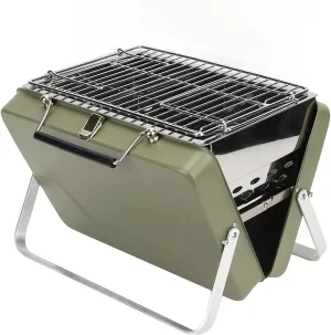 Portable Charcoal BBQ Grill Folding Notebook Grill High Temperature Non Stick Design Proof Grill Net for Camping Outdoor Cooking Backyard Picnic (Green)
