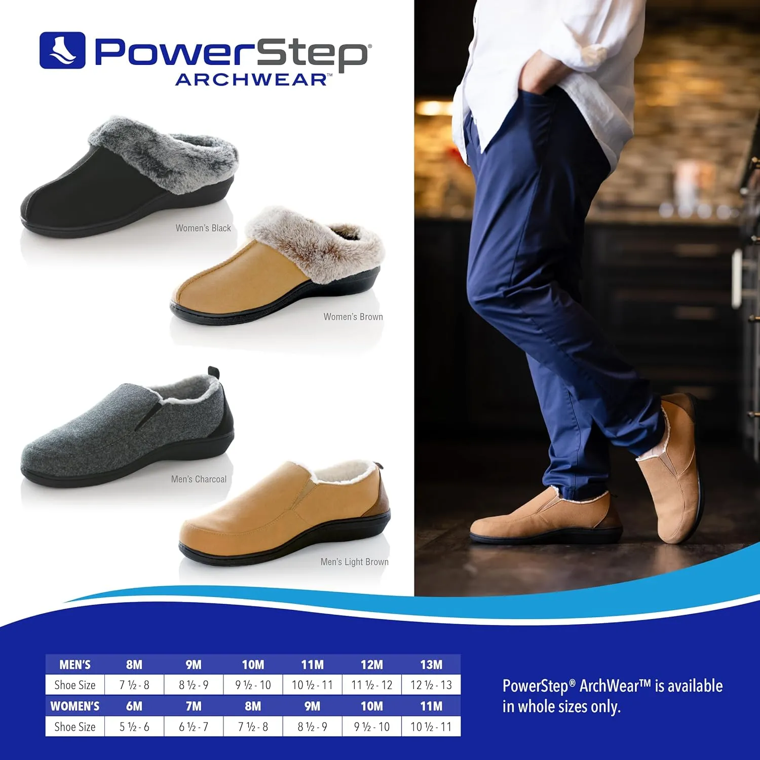 PowerStep Men's 2022 Archwear, House Shoes, Orthotic Slippers with Arch Support, Factory, 10