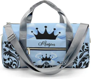 Princess Bow Black Blue 1 Personalized Duffel Bag,Custom Travel Gym Bag with Name,Waterproof Sports Overnight Bag with Shoe Compartment & Shoulder Strap