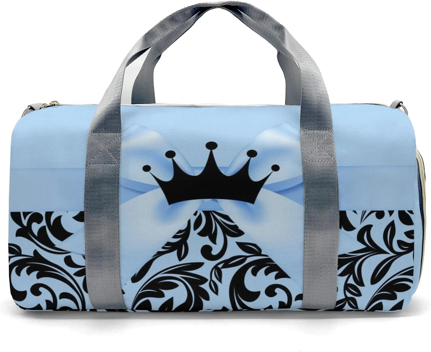 Princess Bow Black Blue 1 Personalized Duffel Bag,Custom Travel Gym Bag with Name,Waterproof Sports Overnight Bag with Shoe Compartment & Shoulder Strap