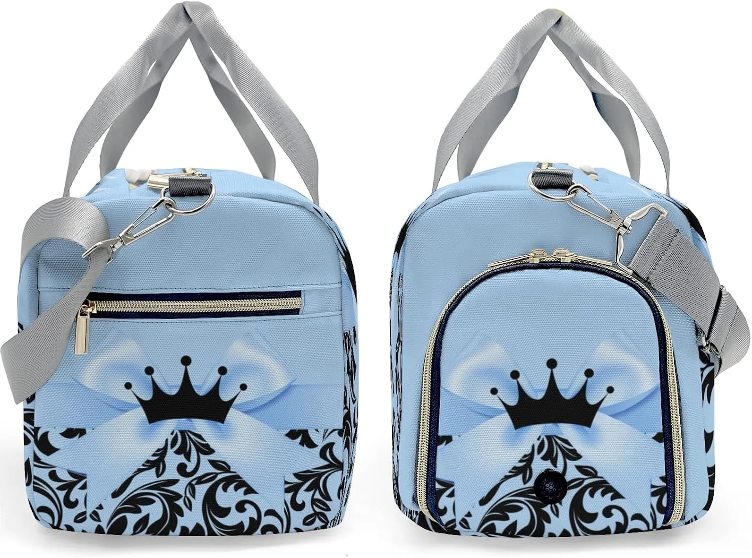 Princess Bow Black Blue 1 Personalized Duffel Bag,Custom Travel Gym Bag with Name,Waterproof Sports Overnight Bag with Shoe Compartment & Shoulder Strap