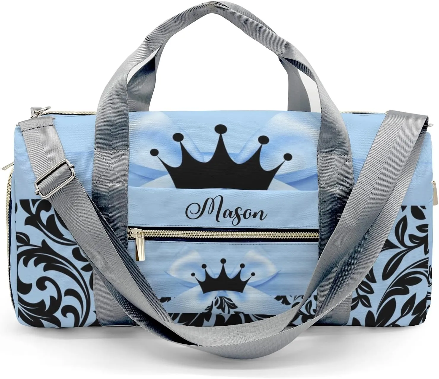 Princess Bow Black Blue 1 Personalized Duffel Bag,Custom Travel Gym Bag with Name,Waterproof Sports Overnight Bag with Shoe Compartment & Shoulder Strap