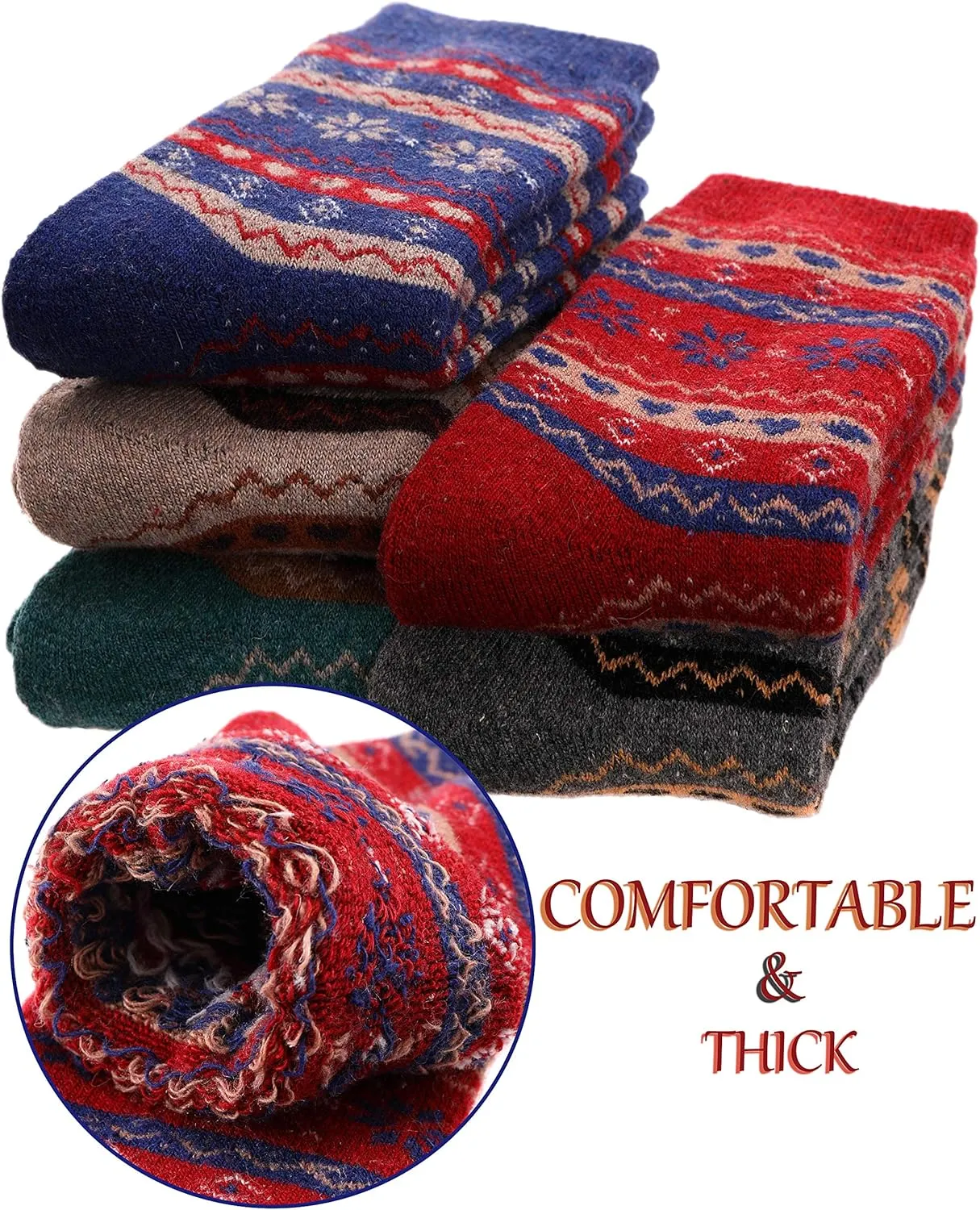 ProEtrade Merino Wool Socks Thermal Warm Winter Thick Hiking Boot Cozy Crew Cabin Comfy for Womens Ladies Work Socks 5 Pack