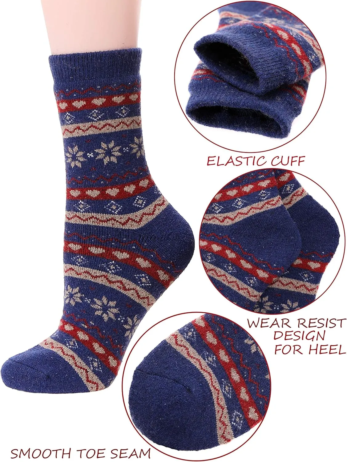 ProEtrade Merino Wool Socks Thermal Warm Winter Thick Hiking Boot Cozy Crew Cabin Comfy for Womens Ladies Work Socks 5 Pack