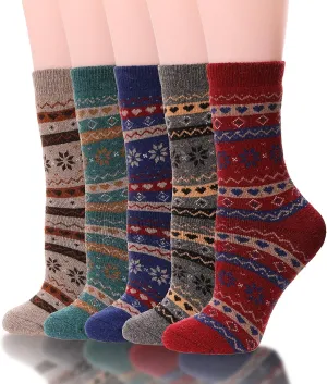 ProEtrade Merino Wool Socks Thermal Warm Winter Thick Hiking Boot Cozy Crew Cabin Comfy for Womens Ladies Work Socks 5 Pack