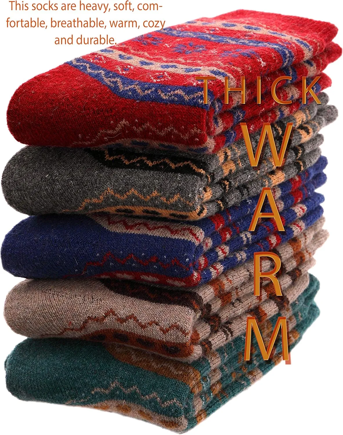 ProEtrade Merino Wool Socks Thermal Warm Winter Thick Hiking Boot Cozy Crew Cabin Comfy for Womens Ladies Work Socks 5 Pack
