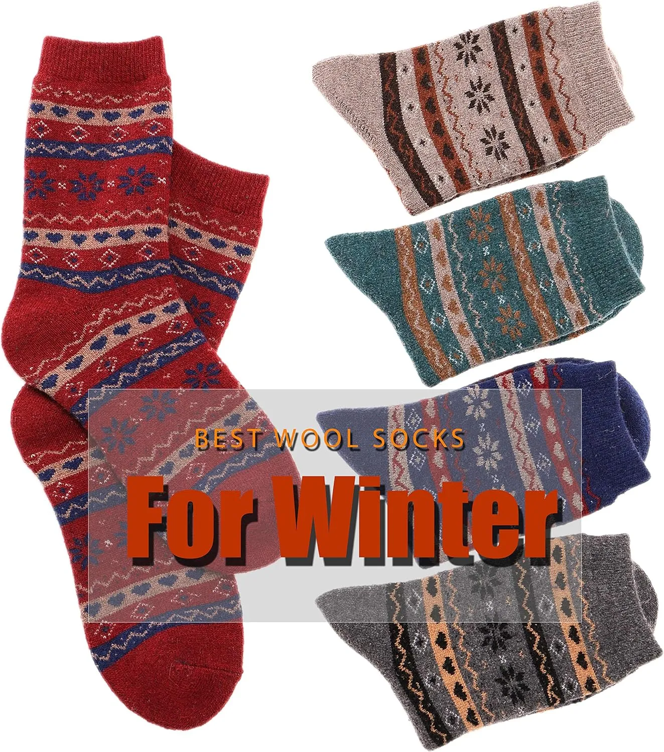 ProEtrade Merino Wool Socks Thermal Warm Winter Thick Hiking Boot Cozy Crew Cabin Comfy for Womens Ladies Work Socks 5 Pack