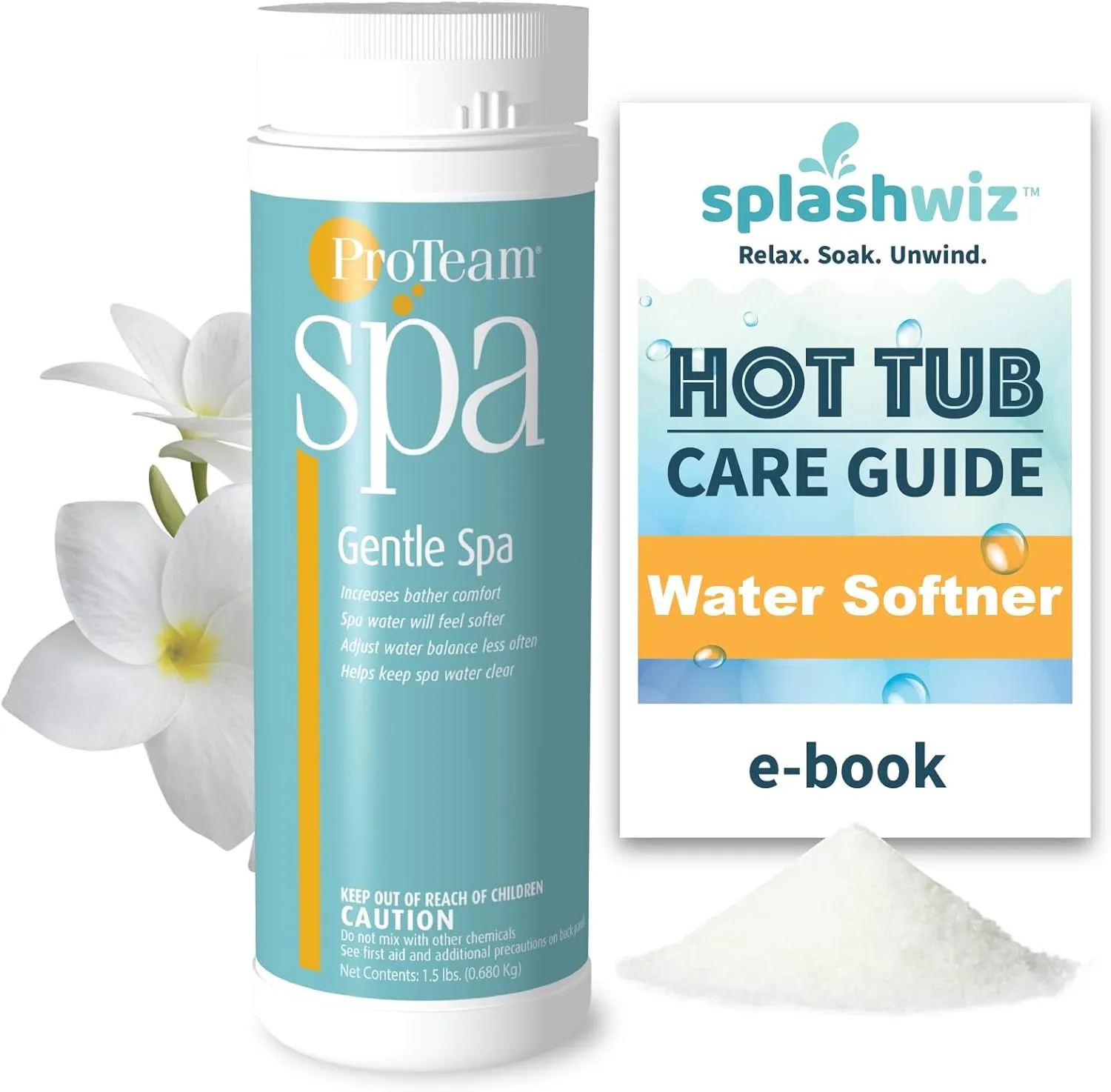 Proteam Spa Gentle Spa Hot Tub Water Softener with SplashWiz Hot Tub Chemicals Care Guide e-Book Made in USA (1.5 lb)