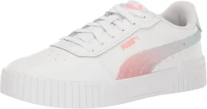 PUMA Women's CARINA 2.0 STITCHED Sneaker, PUMA White-Fusion Coral-Light Aqua, 8