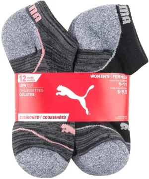 PUMA Women's Low Cut Cushioned Socks (9-11 Sock / 5-9.5 Shoe, Black/Grey)