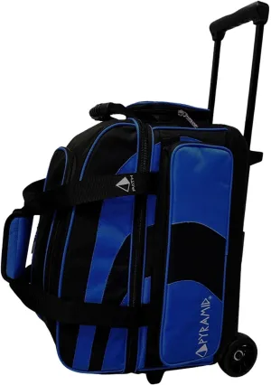 Pyramid Deluxe Double Roller 2 Ball Bowling Bag with Large Separate Shoe Compartment (Up To 2 Pairs Of Shoes) and Accessory Pockets, Sturdy Square Handle - Extends to 40" - Pro Options Available