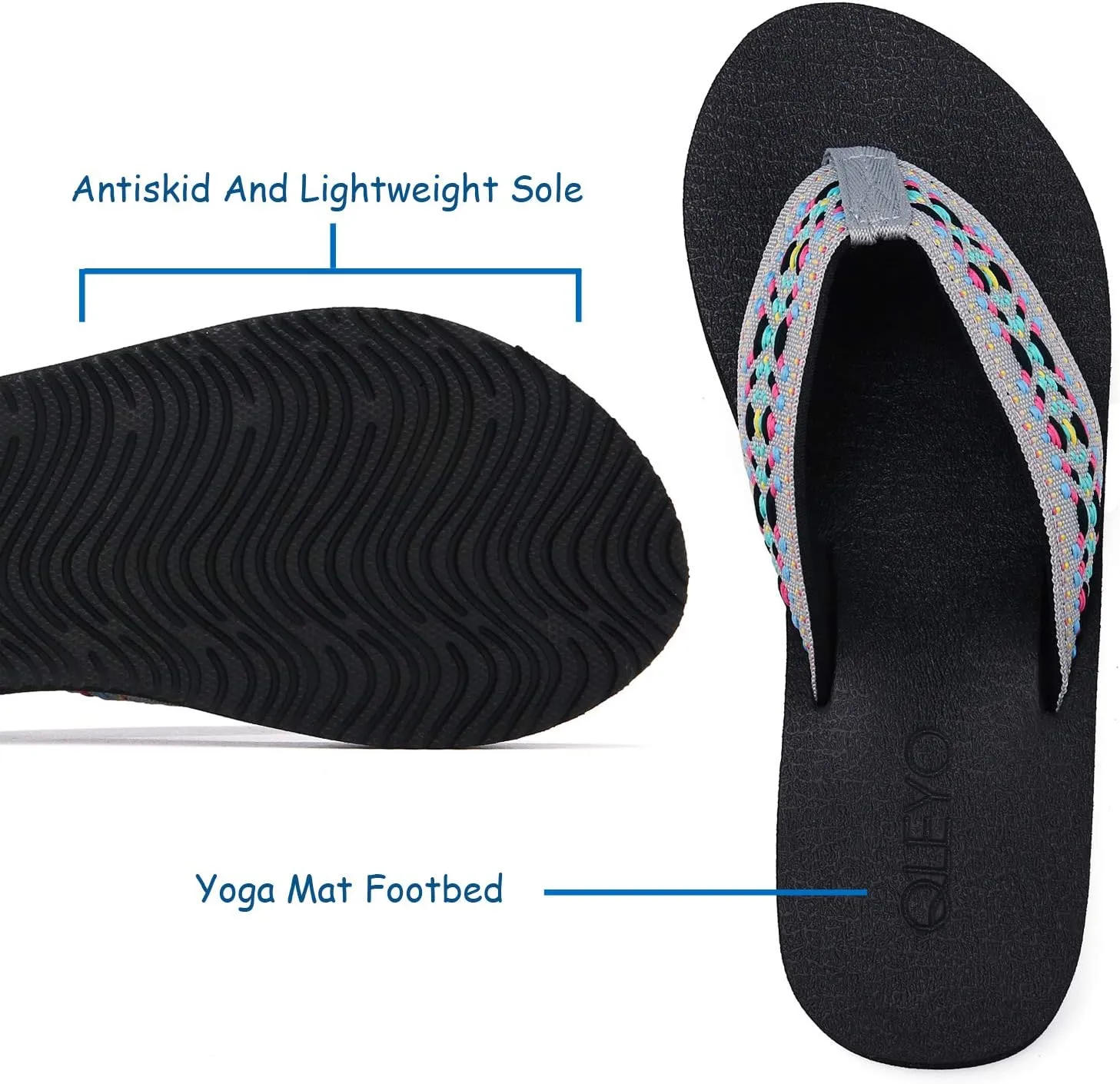 QLEYO Women's Platform Flip Flop with Arch Support, Comfortable Yoga Mat Wedge Flip-Flops, Athletic Walking Thong Slippers for Vacation/Shopping Mall/Wandering/Gathering