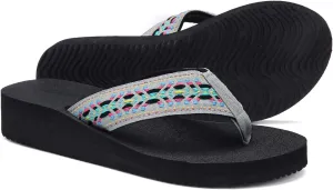 QLEYO Women's Platform Flip Flop with Arch Support, Comfortable Yoga Mat Wedge Flip-Flops, Athletic Walking Thong Slippers for Vacation/Shopping Mall/Wandering/Gathering