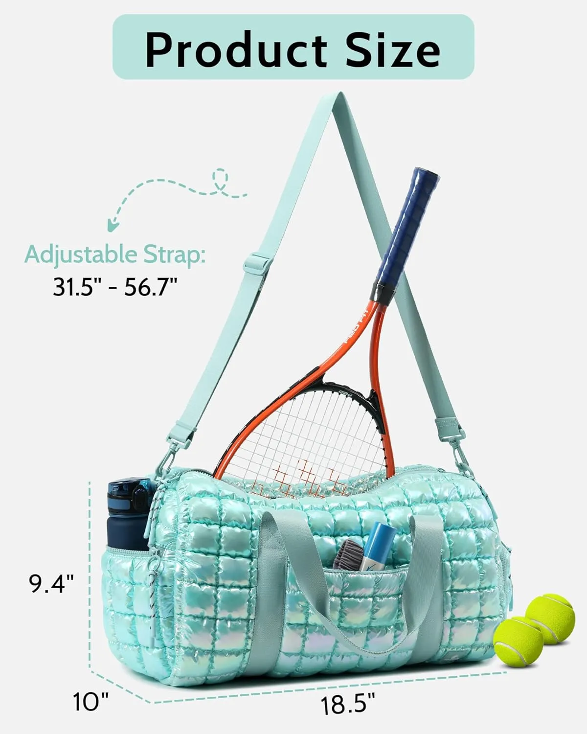 Quilted Duffel Bag for Women, Puffer Gym Duffle Bag with Shoe Compartment Lightweight Large Crossbody Sport Travel Bag Tote Blue Glacier