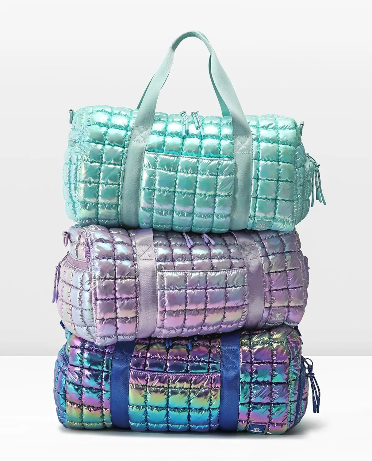 Quilted Duffel Bag for Women, Puffer Gym Duffle Bag with Shoe Compartment Lightweight Large Crossbody Sport Travel Bag Tote Blue Glacier