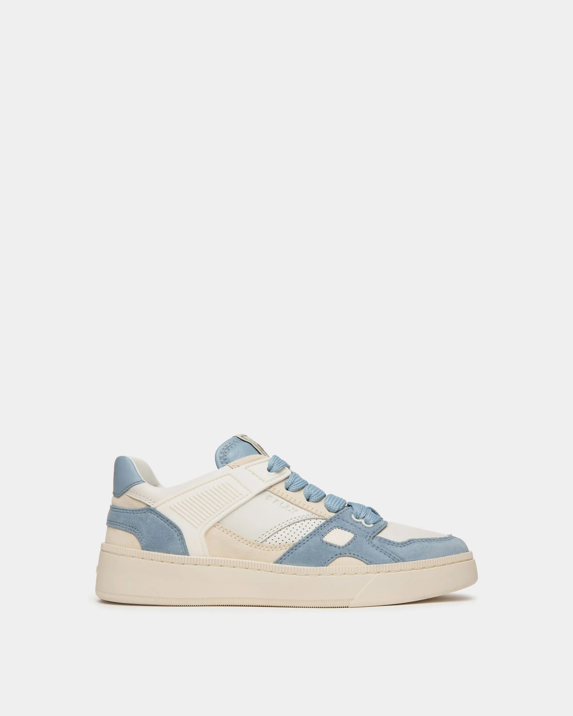 Raise Sneaker in White and Light Blue Suede