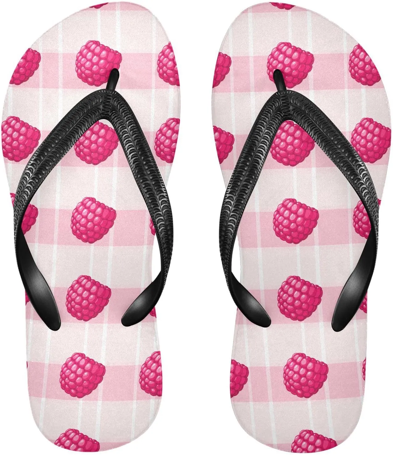 Raspberry Stripe Pink Flip Flops for Beach Thong Sandals Anti-slip Lightweight Beach Shoes for Indoor Outdoor House