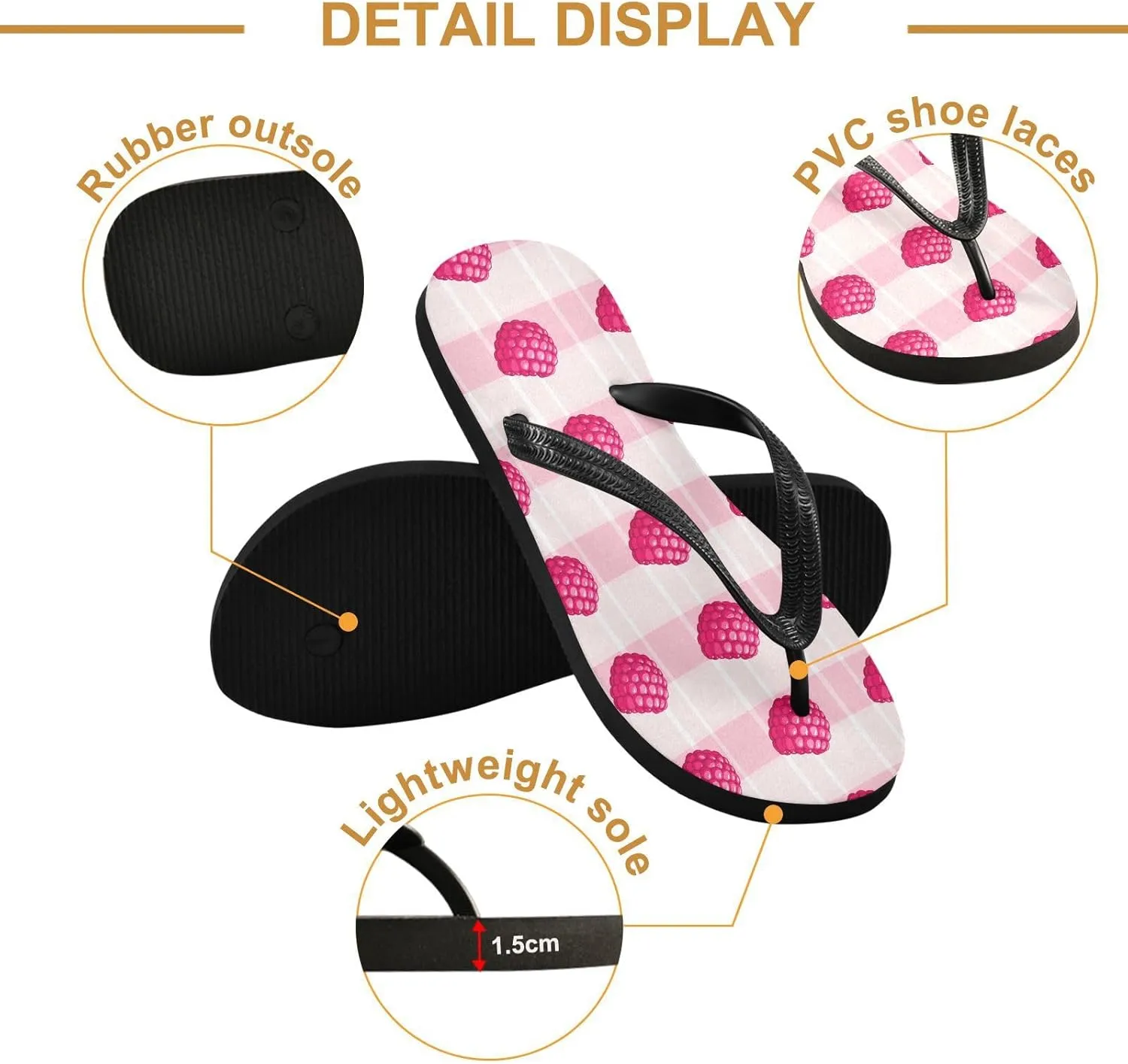 Raspberry Stripe Pink Flip Flops for Beach Thong Sandals Anti-slip Lightweight Beach Shoes for Indoor Outdoor House