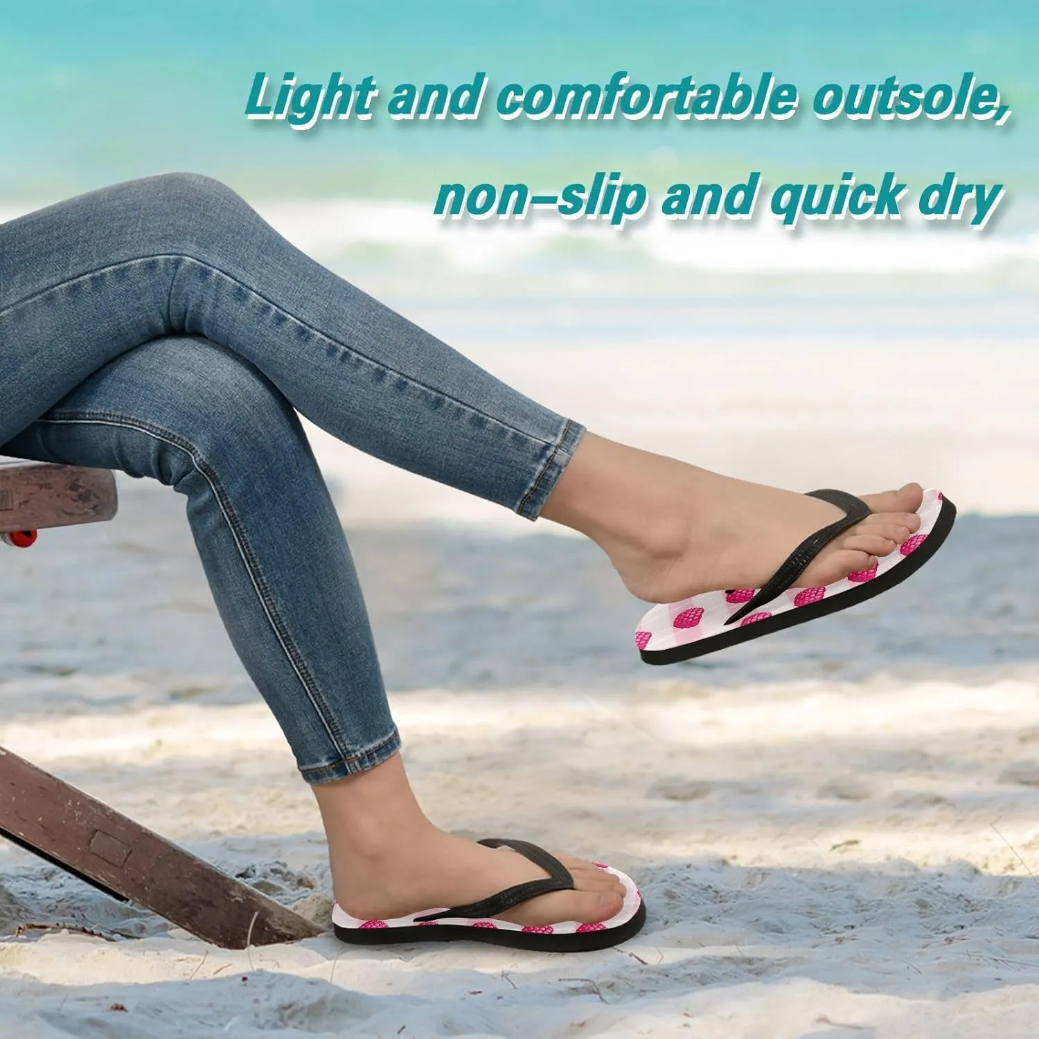 Raspberry Stripe Pink Flip Flops for Beach Thong Sandals Anti-slip Lightweight Beach Shoes for Indoor Outdoor House