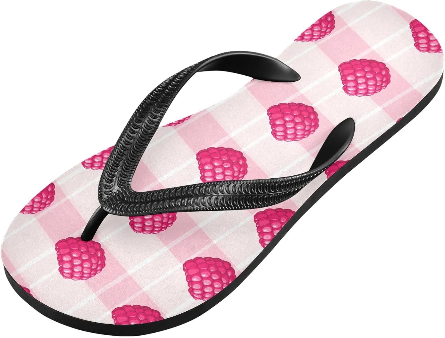 Raspberry Stripe Pink Flip Flops for Beach Thong Sandals Anti-slip Lightweight Beach Shoes for Indoor Outdoor House