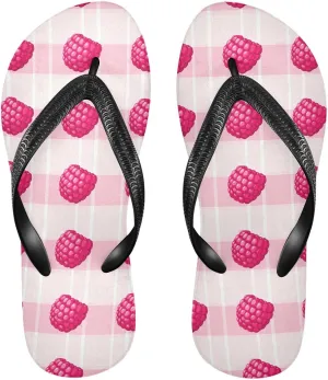 Raspberry Stripe Pink Flip Flops for Beach Thong Sandals Anti-slip Lightweight Beach Shoes for Indoor Outdoor House