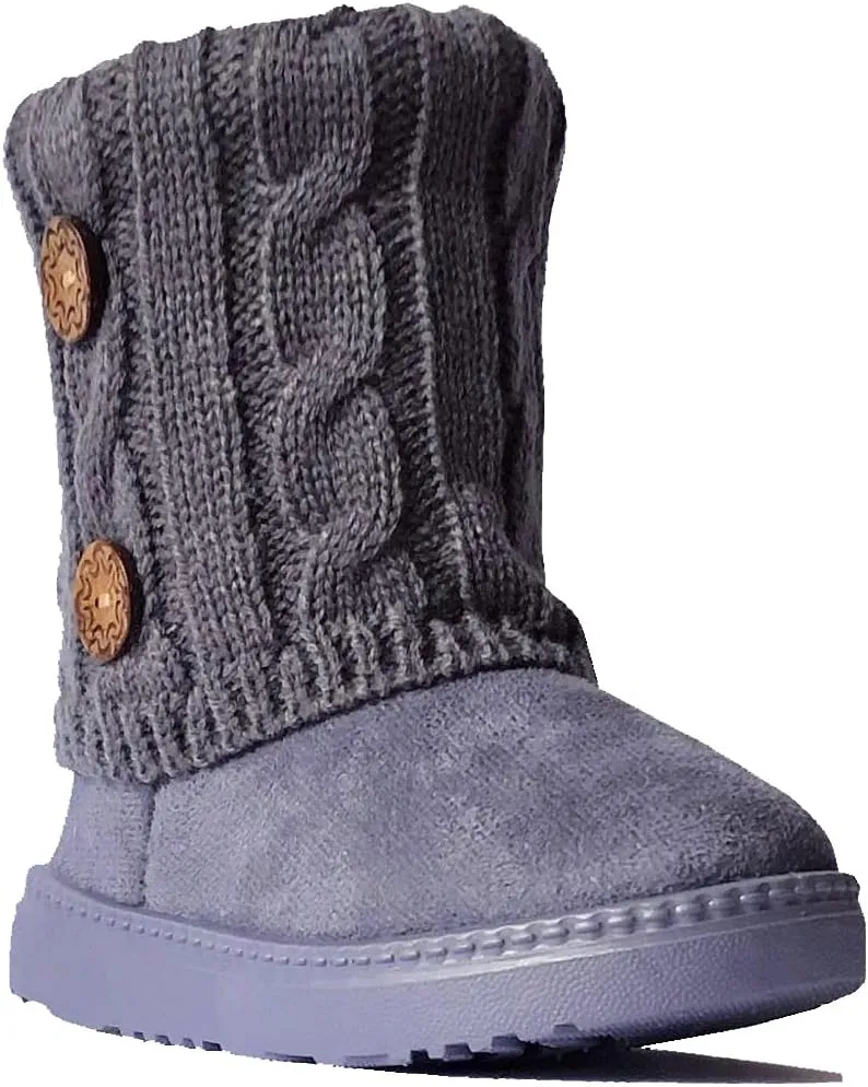 REDVOLUTION Kids Boots Toddler Girls Cute 2 Buttons || Rhinestone Faux Fur Suede Knitting Shoe