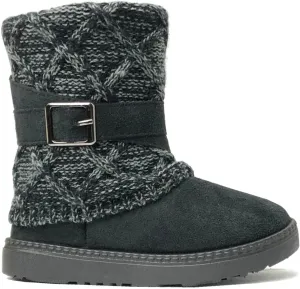 REDVOLUTION Kids Boots Toddler Girls Cute 2 Buttons || Rhinestone Faux Fur Suede Knitting Shoe