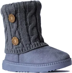 REDVOLUTION Kids Boots Toddler Girls Cute 2 Buttons || Rhinestone Faux Fur Suede Knitting Shoe