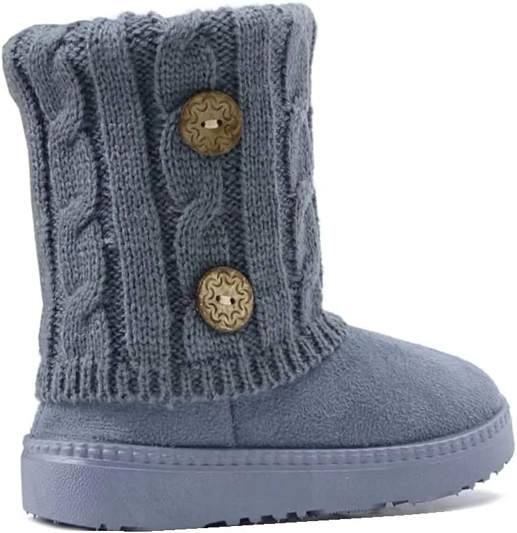REDVOLUTION Kids Boots Toddler Girls Cute 2 Buttons || Rhinestone Faux Fur Suede Knitting Shoe