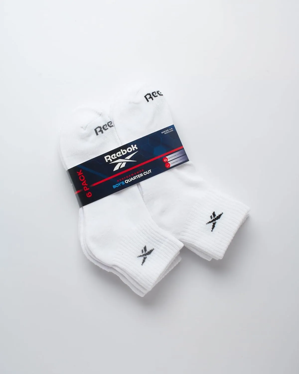 Reebok Boys' Quarter Socks - 6 Pack Stretch Performance Quarter Cut Arch Support Socks - Cushioned Athletic Socks for Boys
