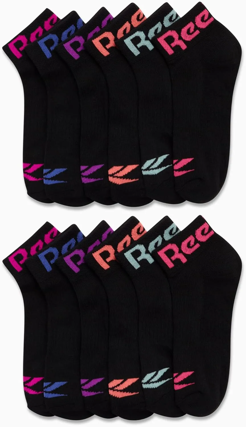 Reebok Girls' Quarter Socks - 12 Pack Stretch Performance Quarter Cut Arch Support Socks - Cushioned Athletic Socks for Girls