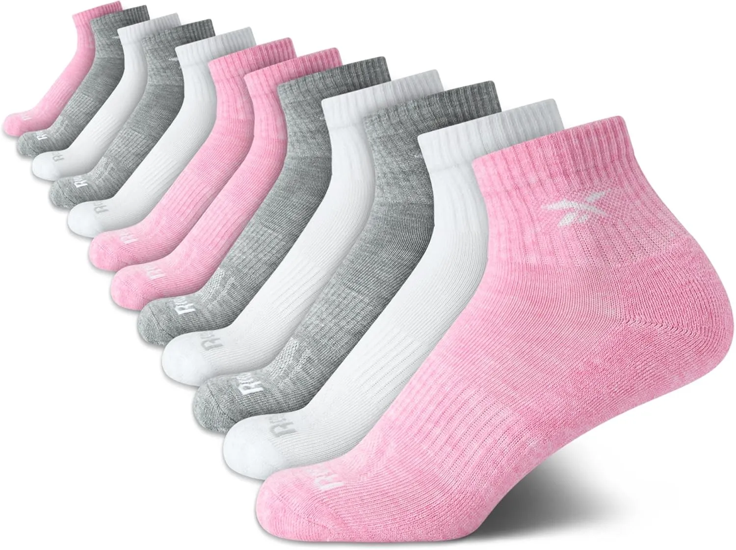 Reebok Girls' Quarter Socks - 12 Pack Stretch Performance Quarter Cut Arch Support Socks - Cushioned Athletic Socks for Girls
