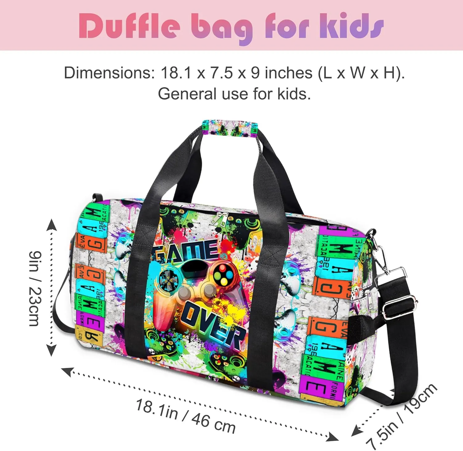 RLGPBON Gym Bag for Kids Boys and Girls, Duffel Bag for Sports, Swimming Gyms and Weekend Getaway, Waterproof Dufflebag with Shoe and Wet Clothes Compartment