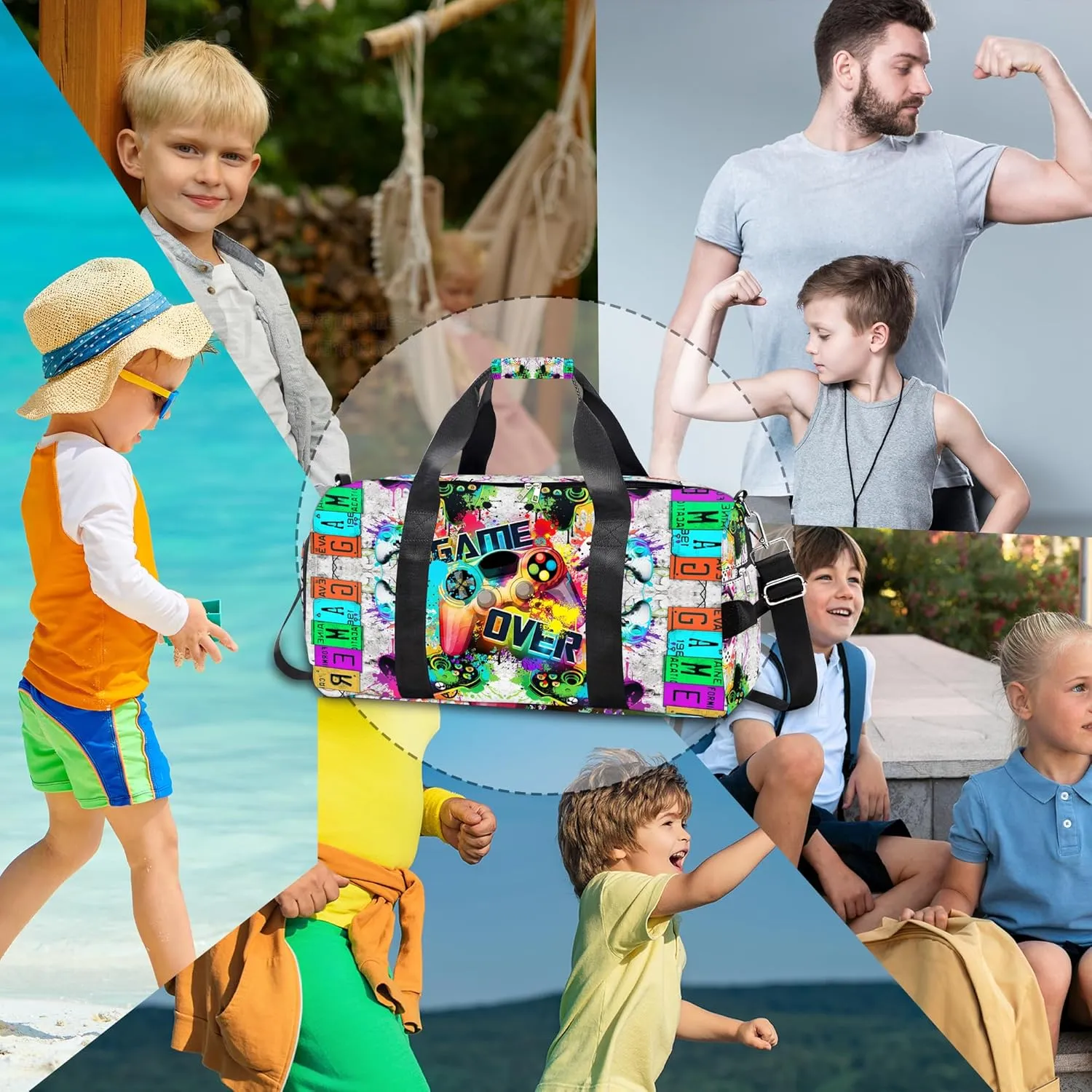 RLGPBON Gym Bag for Kids Boys and Girls, Duffel Bag for Sports, Swimming Gyms and Weekend Getaway, Waterproof Dufflebag with Shoe and Wet Clothes Compartment
