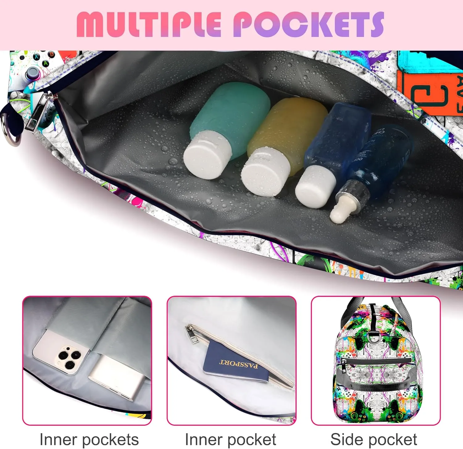 RLGPBON Gym Bag for Kids Boys and Girls, Duffel Bag for Sports, Swimming Gyms and Weekend Getaway, Waterproof Dufflebag with Shoe and Wet Clothes Compartment