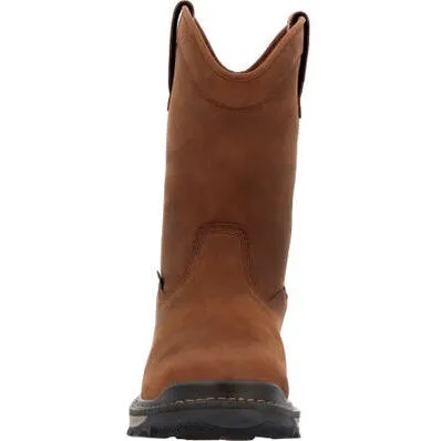 Rocky Men's Rams Horn 10" Waterproof Safety Toe Pull On Work Boot - Brown - RKK0398