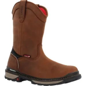 Rocky Men's Rams Horn 10" Waterproof Safety Toe Pull On Work Boot - Brown - RKK0398