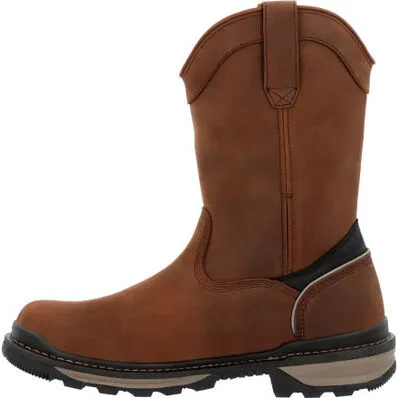 Rocky Men's Rams Horn 10" Waterproof Safety Toe Pull On Work Boot - Brown - RKK0398