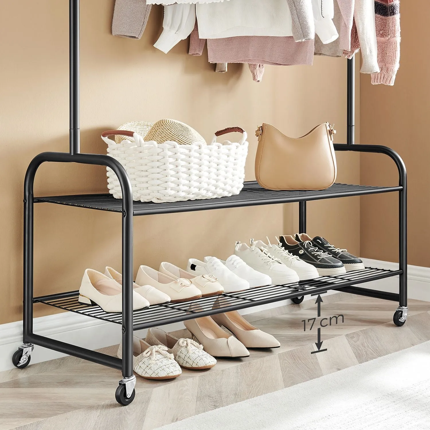 Rootz Clothes Rack with Shoe Rack - Garment Stand - Clothes Hanger - Space Saver - 115cm x 45cm x 168.5cm
