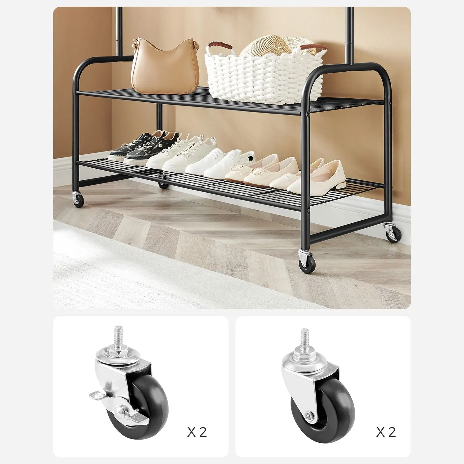 Rootz Clothes Rack with Shoe Rack - Garment Stand - Clothes Hanger - Space Saver - 115cm x 45cm x 168.5cm
