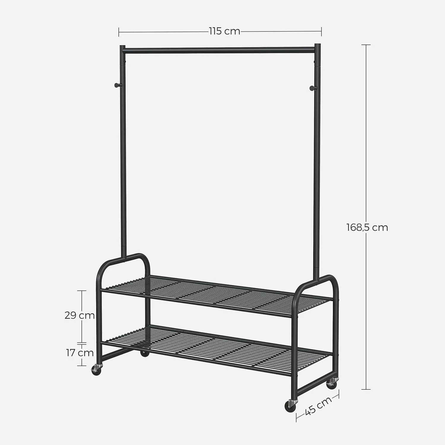 Rootz Clothes Rack with Shoe Rack - Garment Stand - Clothes Hanger - Space Saver - 115cm x 45cm x 168.5cm