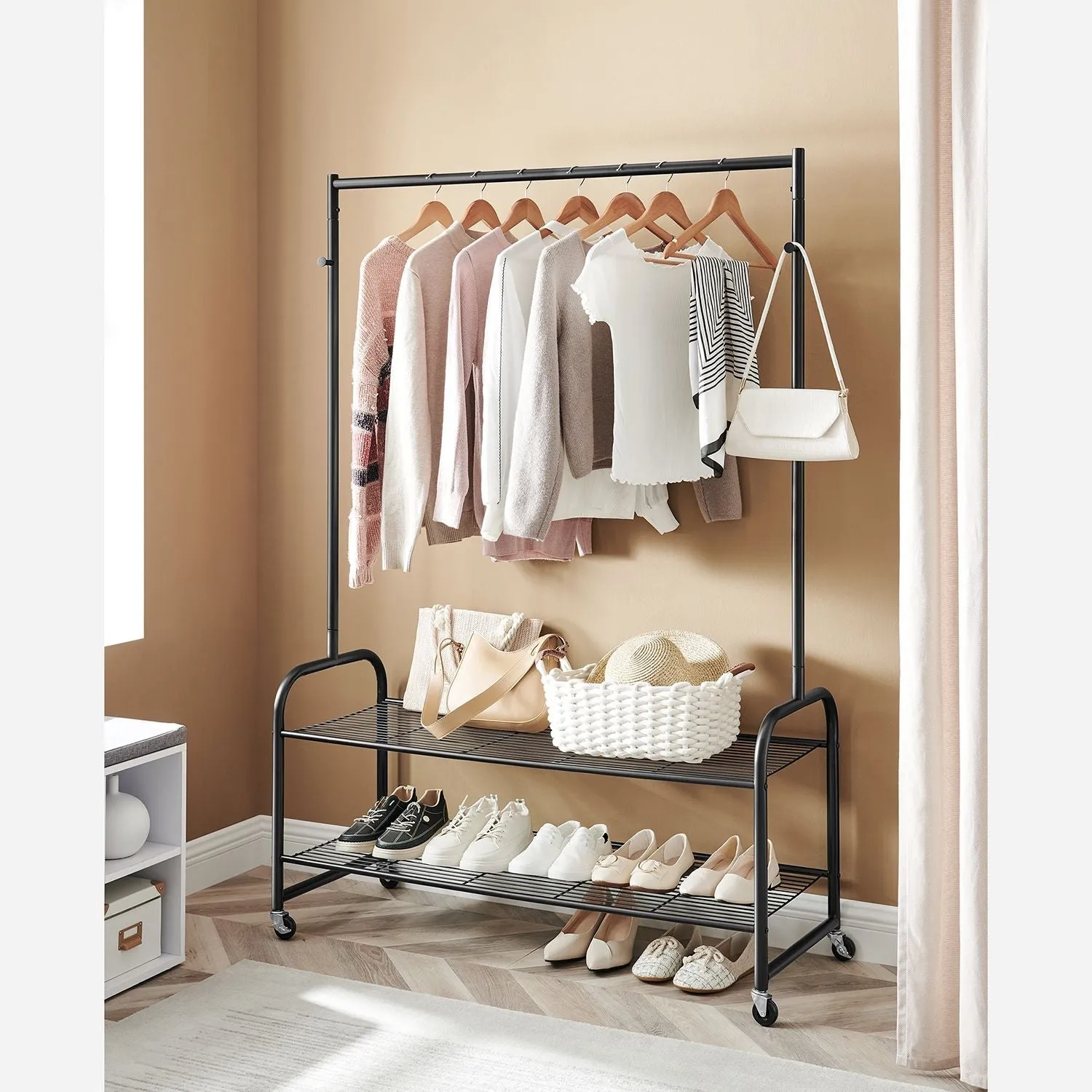 Rootz Clothes Rack with Shoe Rack - Garment Stand - Clothes Hanger - Space Saver - 115cm x 45cm x 168.5cm